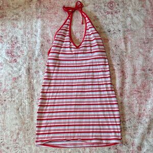 Red and White Striped Halter Dress